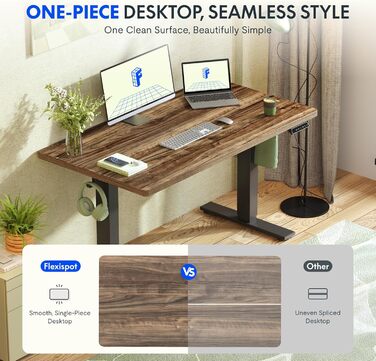 Регульований стіл FLEXISPOT 160x80 см з гачками та стільницею 25 мм, LED-дисплеєм та функцією пам'яті (Акорн, Білий)