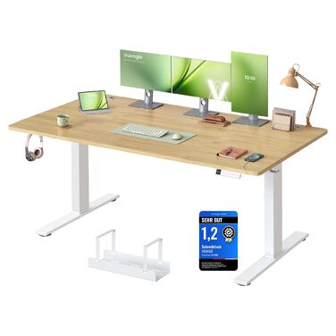 Стол для роботи VASAGLE з регулюванням висоти, USB-C, підставка для розеток, стоячий стіл, нагадування про перерви, 3 пам'яті, 160x80 см, золотий дуб