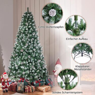 Штучна ялинка Yaheetech 183 см зі снігом та 64 шишками, 920 гілок, вогнестійка, з металевим підставкою та системою швидкого складання