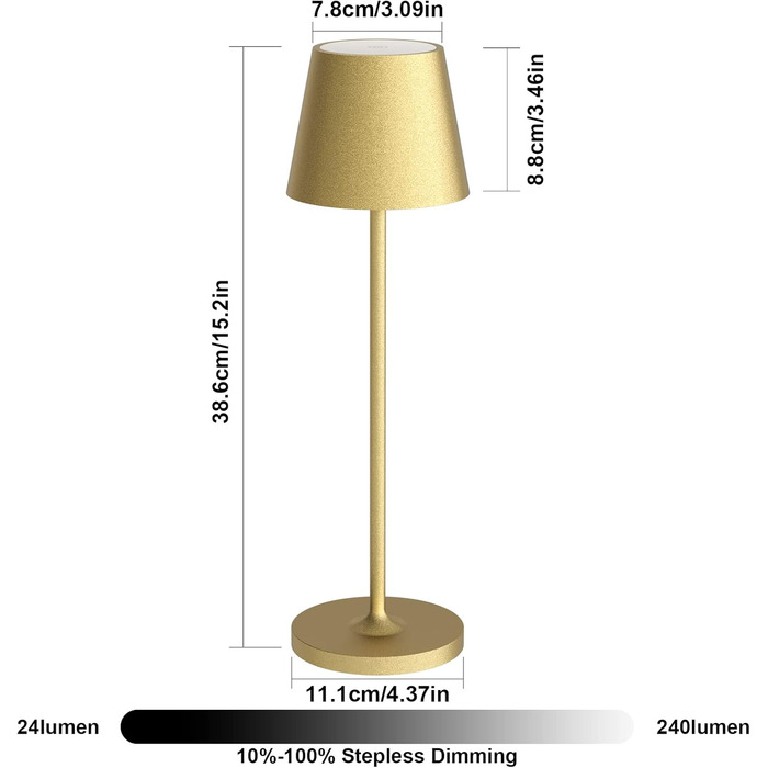 Світлодіодна акумуляторна настільна лампа з можливістю затемнення Для приміщень та вулиці Акумуляторні Золото 3000K Теплий Білий