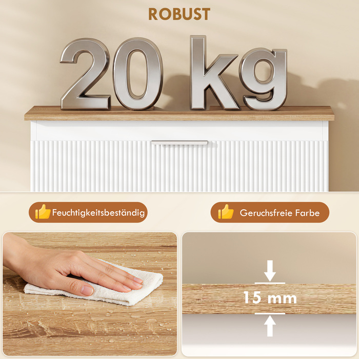 Підвісна шафка під раковину для ванної кімнати, 80 см, з двома великими висувними ящиками (підходить для раковин зі зливом та без), колір білий.