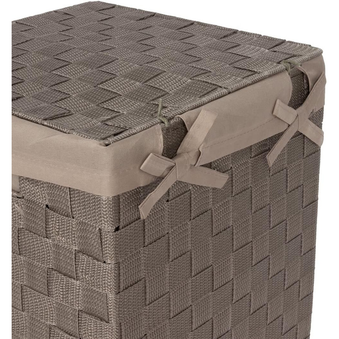 Кошик для білизни RAN6891 Stan з кришкою, ручками, плетіння, металевий каркас, знімний вкладиш з льону, 30 x 30 x 50 см, Бежевий, Коричневий