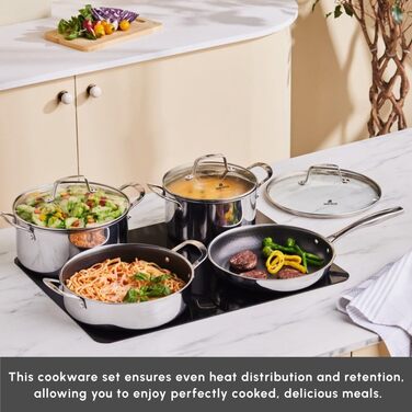 Набір каструль та сковорідок Karaca Ceramica Steel 3Ply: 7 предметів з нержавіючої сталі та керамічним покриттям