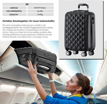 Чохол-валіза Beibye Zwillingsrollen 2066: ABS-пластик, коліщата-близнята, кодовий замок, подвійний замок-блискавка, стильна внутрішня обробка, чорний, M