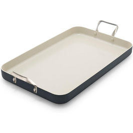 GreenPan сковорода-гриль з подвійним дном, 45,7 x 27,9 см, з антипригарним покриттям Ceramic, без PFAS, з нержавіючою сталі, для плити, духовки та гриля, чорна