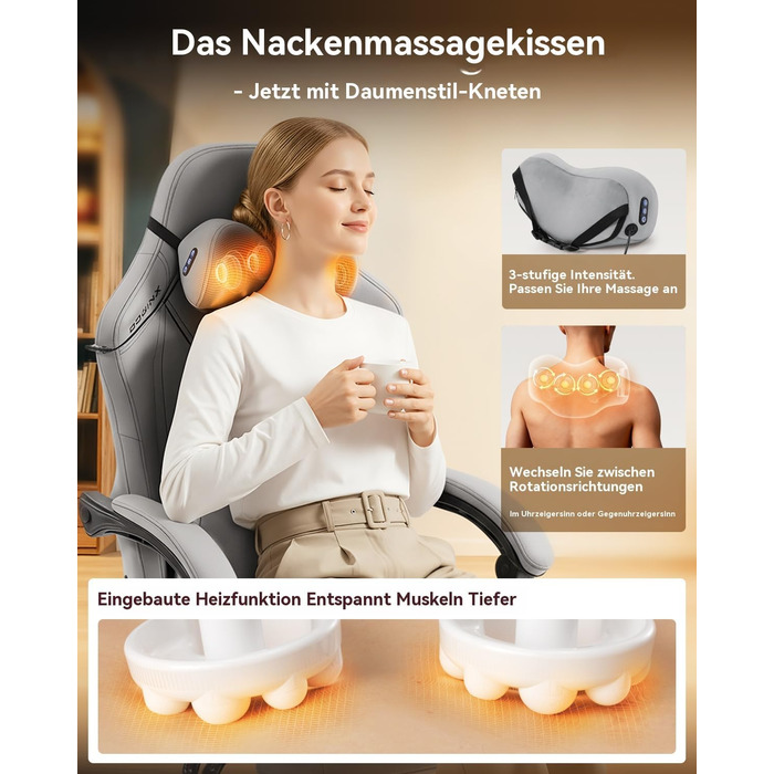 Ігровий крісло Dowinx з масажем, ергономічний дизайн, підтримка попереку та шиї, до 135 кг, шкіра, чорний (сірий), для дорослих