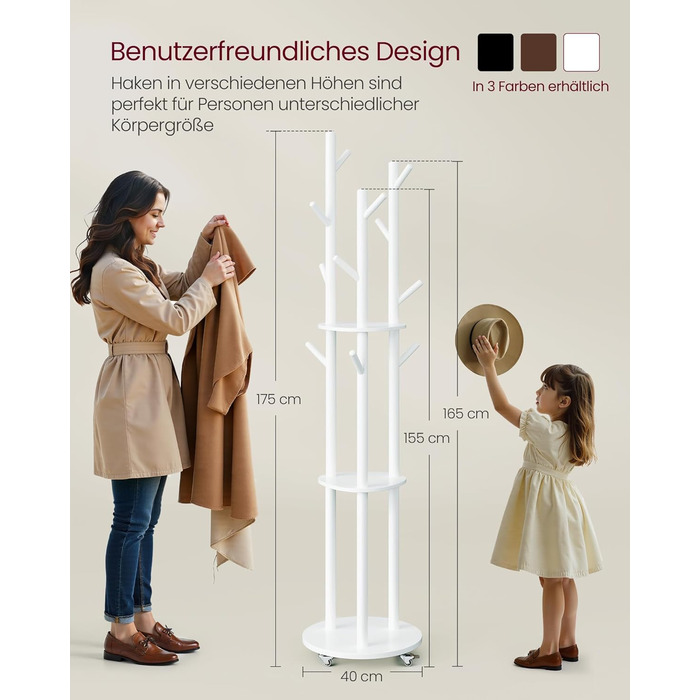 Стійка для одягу VASAGLE з 11 гачками та 3 полицями, набір для передпокою, спальні, вітальні, RCR023B01 (Хмарний білий)