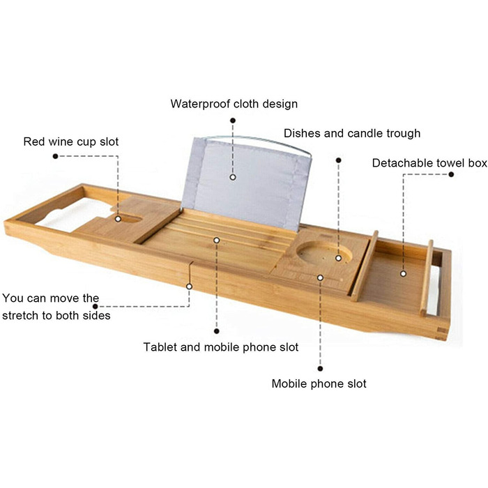 Підставка для ванни Frederimo з бамбука, висувна, для створення спа-атмосфери вдома, HG-MLLX-4857