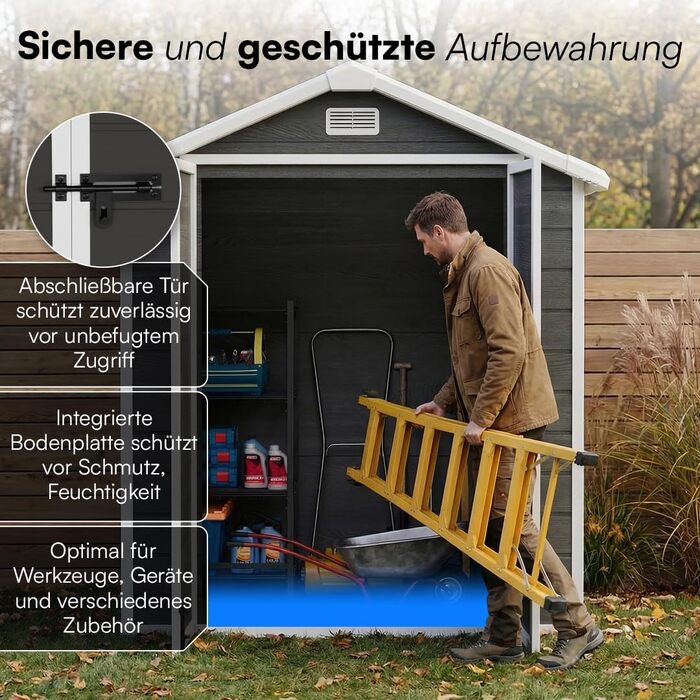 Сарай садовий STEELSØN Novara 192x92x151 см - пластиковий, з вікном, під дерево, темно-сірий, дах двосхилий