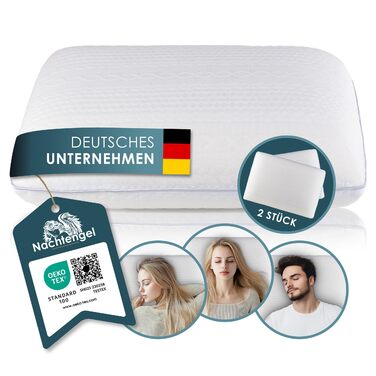 Ортопедична подушка з Memory Foam для здорового сну, проти болю в шиї, для всіх типів сну (на спині, животі, на боці), біла, 14 см висотою