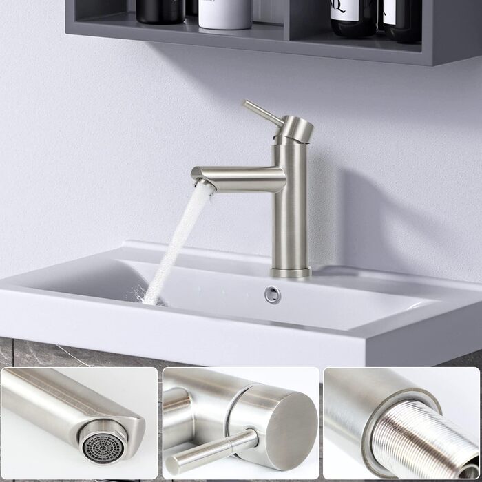 Змішувач для ванної кімнати з нержавіючої сталі з одним левом, для умивальника, під високий тиск, з гарячою та холодною водою