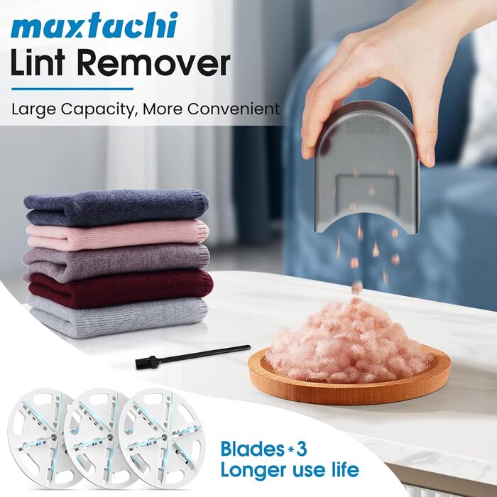 Електричний видалення ворсу Maxtachi: бездротовий пристрій для одягу з 3 швидкостями, 6-клинковий насадка, LED-дисплей, чорний