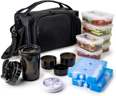 Ізольована ланчбокс з 6 контейнерами для приготування їжі – BPA-Free, багаторазові, підходять для мікрохвильової печі та морозильної камери – ланч-сумка з шейкером, органайзером для пігулок, плечовим ременем та охолоджувальними акумуляторами – термосумка 