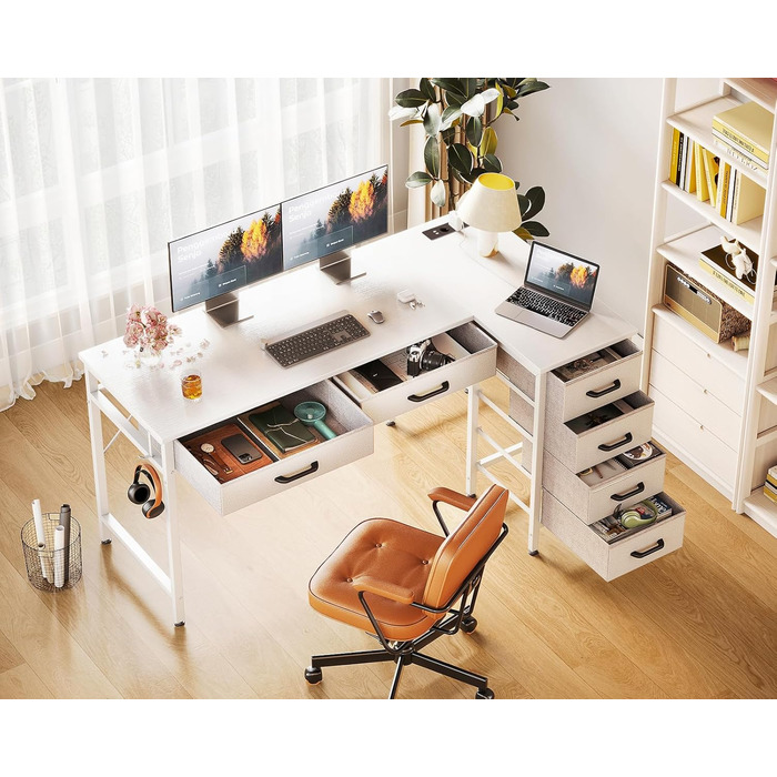 Комп'ютерний стіл Coleshome L-подібний з 6 шухлядами, білий, 126x80 см