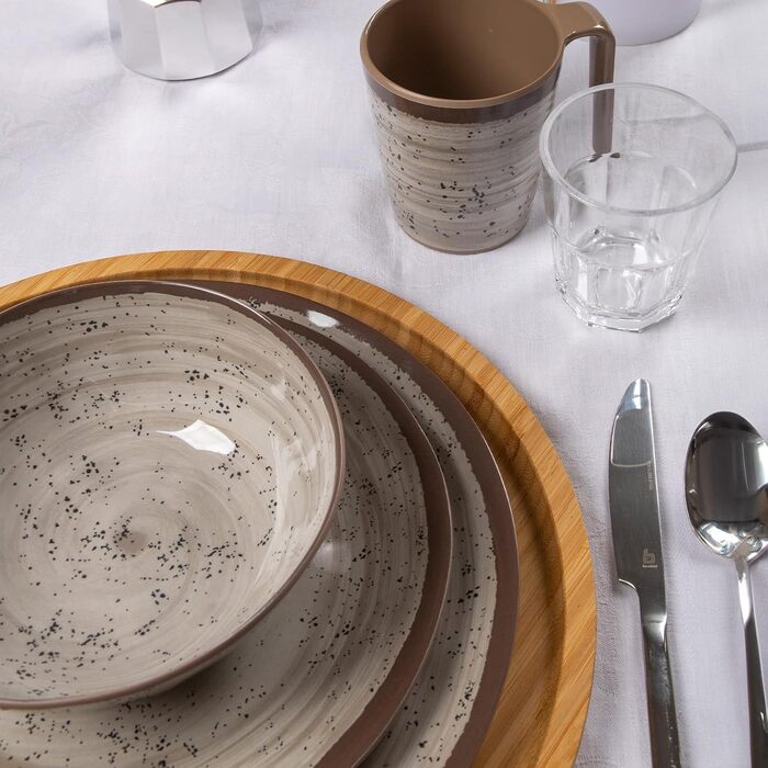 Набір посуду Bo-Camp Halo з меламіну для кемпінгу, подорожей та пікніків, колір тауп