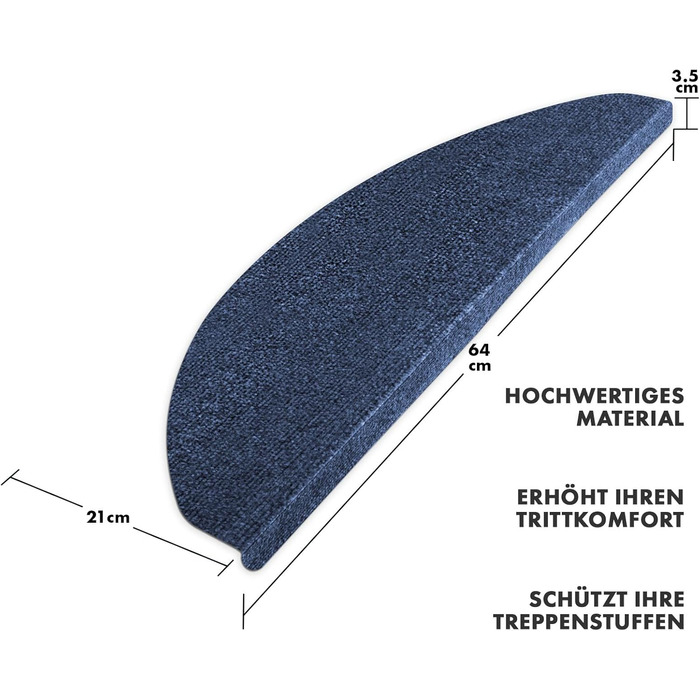 Килимки для сходів з текстильного волокна, 1 шт. самоклеящий, килим для сходів напівкруглий (Синій, Лейпциг)