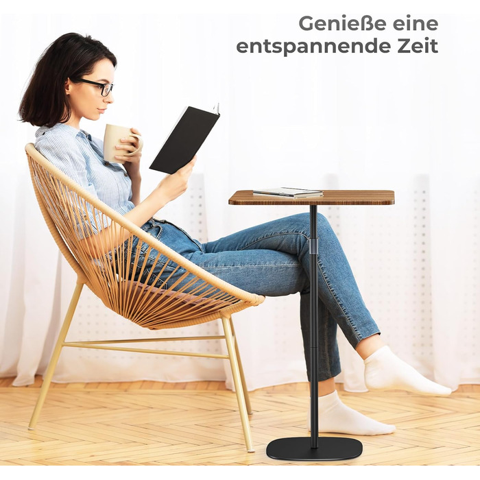 Регульований підставка для ноутбука, мобільний столик для дивану/приліжкові, дерев'яний подіум, чорний