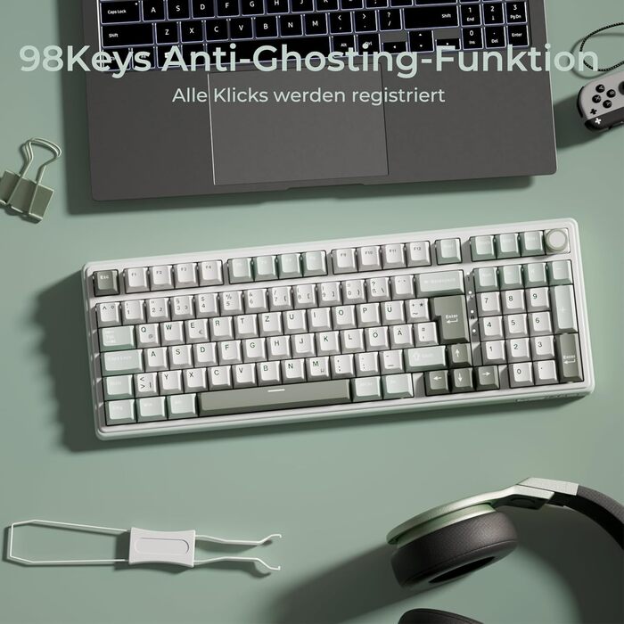 Механічна клавіатура Royal Kludge R98 Pro: 96% Gasket, RGB, NumPad, PBT, Hot-Swap, Creamy Switches (Beige/Cyan)