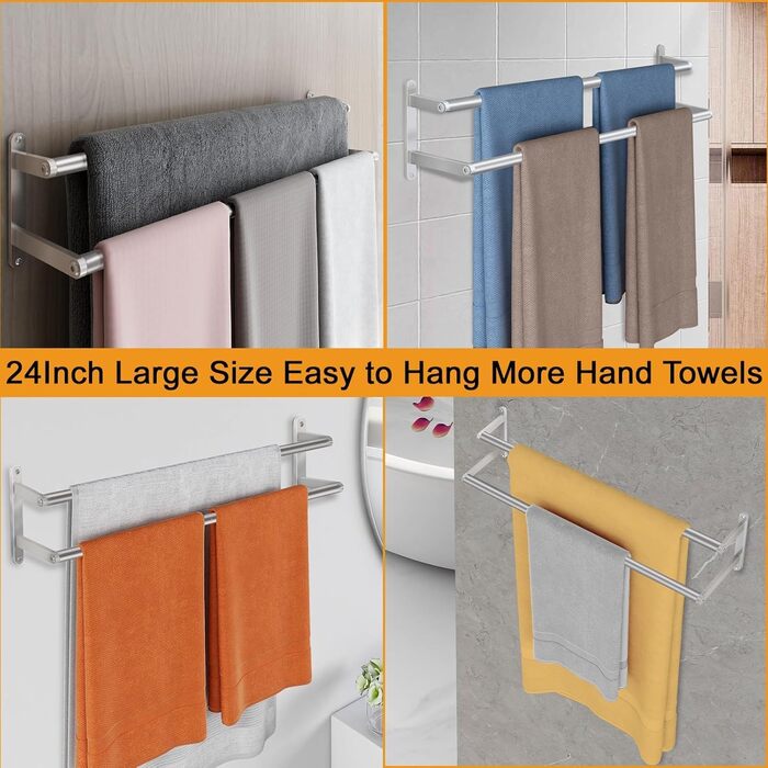 Тримач для рушників на стіну, 60 см, нержавіюча сталь, для ванної, спальні, кухні, щітковий нікель