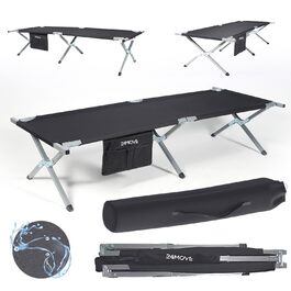 Складане кемпінгове ліжко 24MOVE® для відпочинку на природі та вдома, витримує до 200 кг, 210x72x45 см, чорне, з сумкою для перенесення