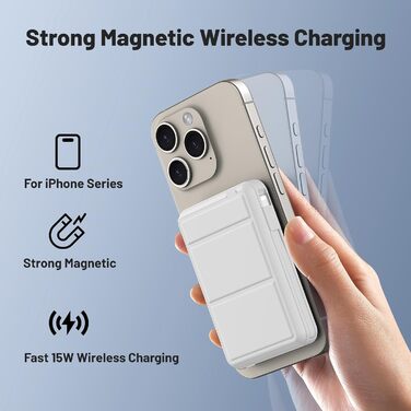 Магнітний, 22.5 Вт PD, LED дисплей, для iPhone 16-12 Pro Max (білий), 10000mAh Magsafe Power Bank