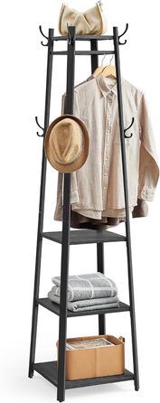 Навісна вішалка для одягу VASAGLE LCR080W09, 8 гачків, 4 полиці, металевий каркас, для шарів, курток, сумок, золо дуб + хмаринний білий