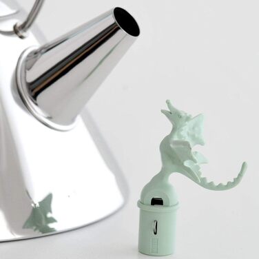 Чайник Alessi Rex Tea 9093REX - нержавіюча сталь 18/10, полірована, з ручкою та мідним свистком у формі доісторичної рептилії (блакитний, зелений)