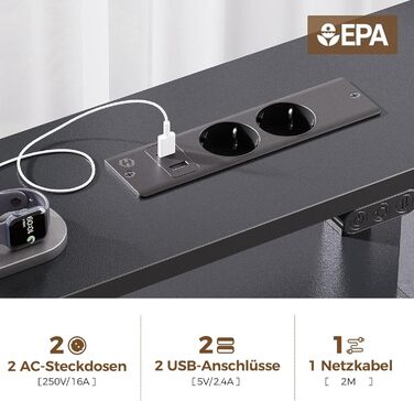 Ігровий стіл Seventable з LED, розетками та USB портами, чорний 120x47x88 см