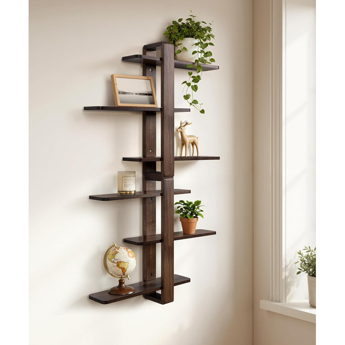 Полиця настінна SUMGAR з дерева, плаваючі полиці, 3-ярусна, декоративна, для вітальні, спальні, колір горіх, 50x58 см