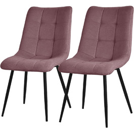 ML-Design Комплект з 2 стільців для їдальні, рожеві, з м'яким сидінням, тканинний, чорні металеві ніжки, для кухні, вітальні, офісу