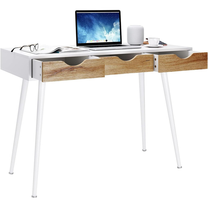 Комп'ютерний стіл з шухлядами, 110x50x78 см, білий, метал та E1 ДСП, для дому та офісу