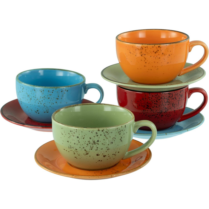 CreaTable Набір посуду серії Nature Collection Mediterran, 8 предметів на 4 особи, кавовий сервіз з кераміки, для посудомийної машини та мікрохвильовки, преміум-якість