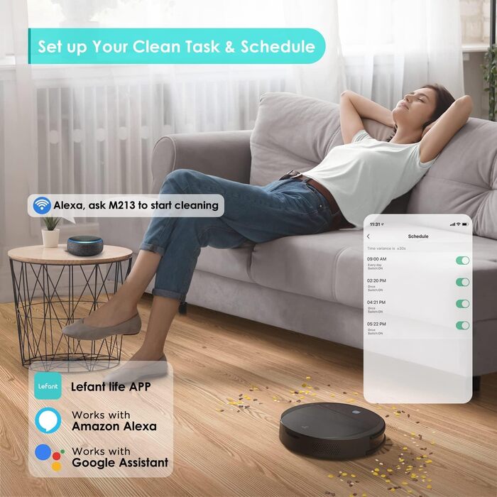 Робот-пилосос LEFANT M320 з функцією миття, потужність 6000 Па, зони заборони, для твердих підлог та килимів, керування через додаток/Alexa, розпізнавання килимів (M1)