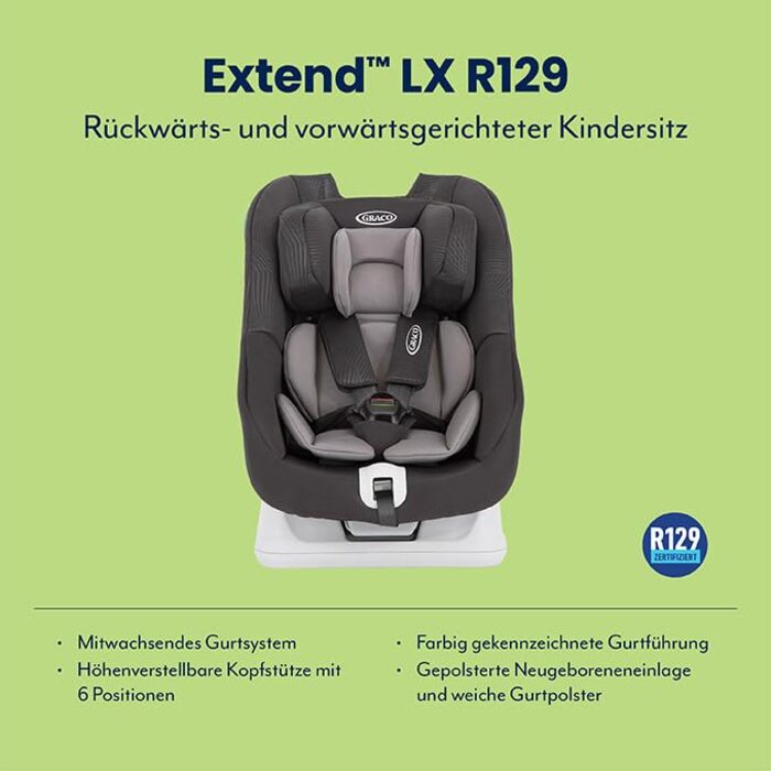 Автокрісло Graco Extend™ LX R129 Reboarder: від народження до 4 років (40-105 см), поворотне, збоку захист, чорний, Midnight Extend i-Size Single