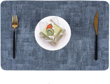 Набір тканих серветок з екошкіри для столу, вологостійкі, стійкі до плям, термостійкі, легко миються, PU серветки для кухні та обіднього столу (Темно-синій, 6 шт.)