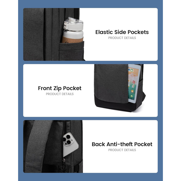 LOVEVOOK Рюкзак чоловічий великий, для ноутбука 17 дюймів, ділова сумка, рюкзак для роботи, шкільний рюкзак, водонепроникний, туристичний рюкзак, чоловічий, повсякденний, для офісу, роботи, подорожей, навчання (15.6 дюймів, Темно-сірий)
