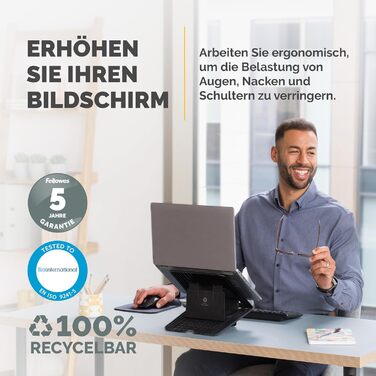 Підставка для ноутбука Fellowes Breyta™ 2-в-1 з сумкою - регулювання висоти, екологічна, перероблена, для гібридної роботи