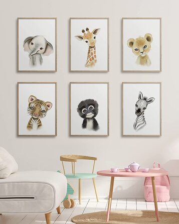 Набір з 6 постерів на стіну для дитячої кімнати Hambient: Африканські тварини, 30x40 см (без рамки)