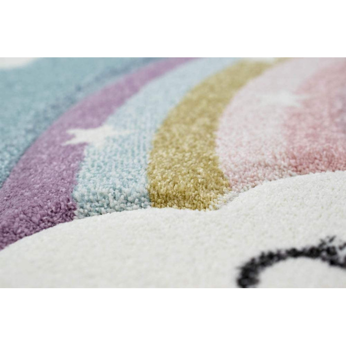 Килим-мрія Дитячий килим килим для дитячої кімнати Веселка з хмарами і сердечками синього кольору розмір 80x150 см (160 см круглої форми)