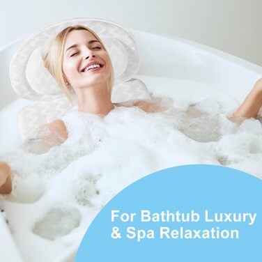 Подушка для ванни з піни memory foam, біла, з присосками, для шиї та спини, 4D вентиляція, 6 присосок (довга, квадратна)