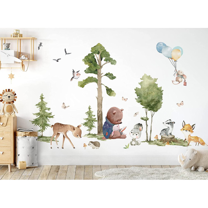 Набір настінних наклейок Grandora XXL, Лісові тварини, тварини, наклейки на стіни, дерева, дитяча кімната, DL799-4