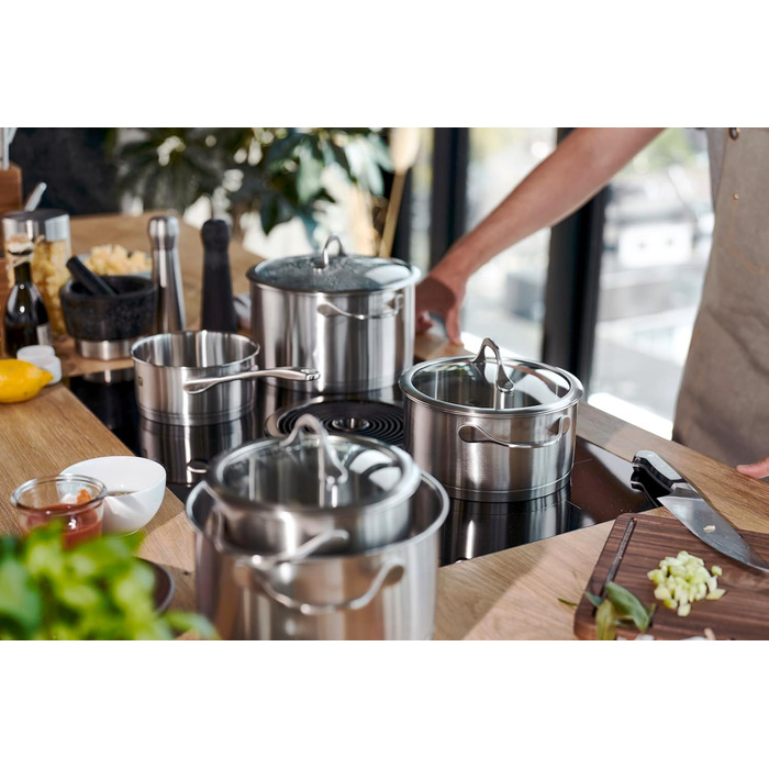 Набір каструль ZWILLING Essence 5 предметів з кришкою з термостійкого скла, індукційне дно, не покриті, нержавіюча сталь, сріблясті