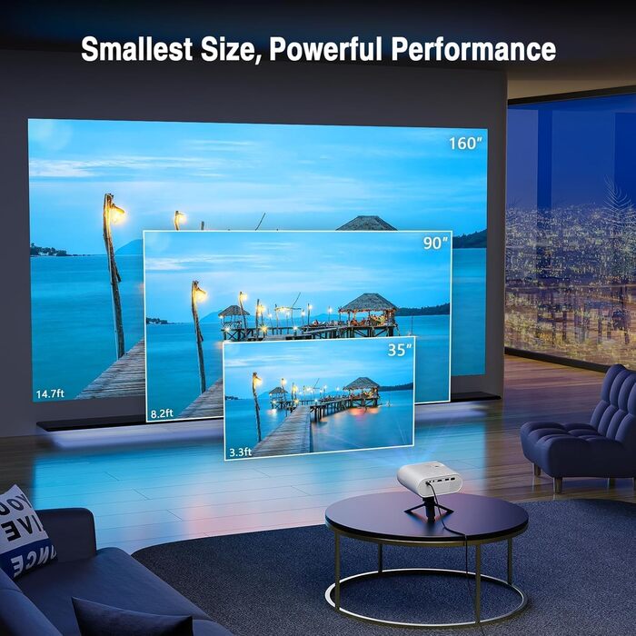 Міні проектор 16000L з штативом, Full HD 1080P, 50% зум, ±15° корекція трапеції, HDMI, USB, AV - сумісний з телефоном