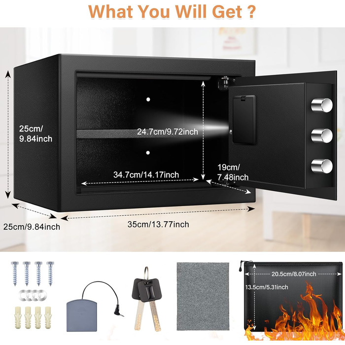 Пожежостійкий сейф Safe Tresor 25L з висувним ящиком та відділенням для батарей, для грошей, ювелірних виробів, документів