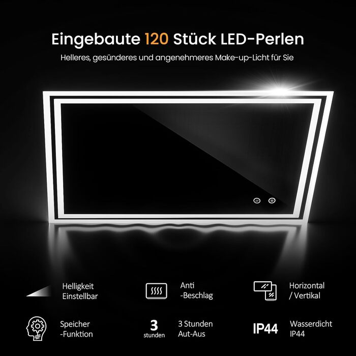 Дзеркало для ванної кімнати EMKE з підсвічуванням 50x60 см, антизапар, 2 кольори світла (тепле/холодне), LED, сенсорне керування