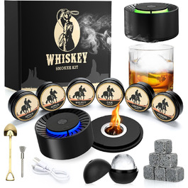 Електричний набір для димлення віскі - Saturn, з 6 дерев'яними чіпсами та каменями, форма кулі, акумулятор, для бурбону, коктейлів, подарунок для чоловіка