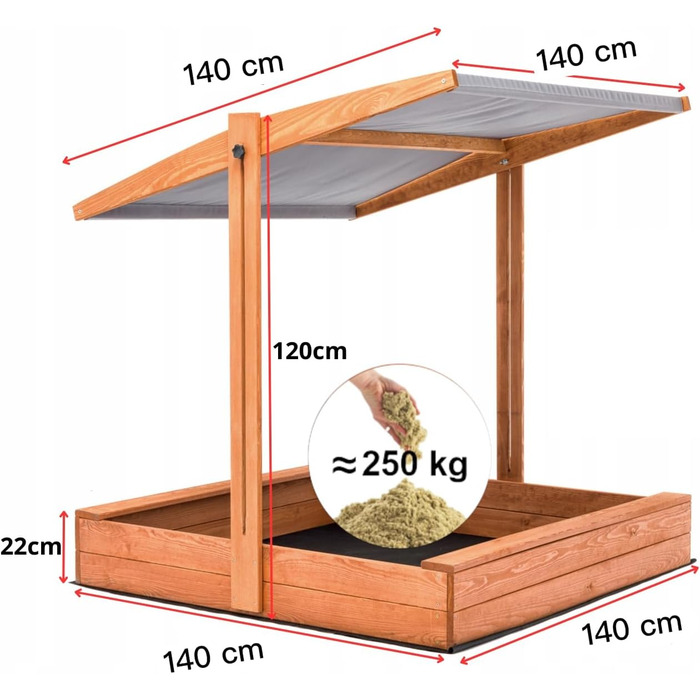 Пісочниця з дахом та UV-захистом 140x140 см (сіра)
