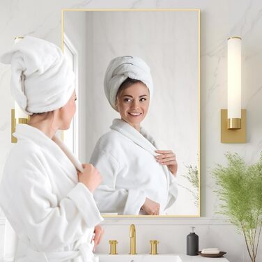 Дзеркало для ванної кімнати HOMECOOKIN 50.8 x 76.2 см з металевим каркасом, прямокутне, для встановлення над умивальником, вертикальне або горизонтальне (Золотий)