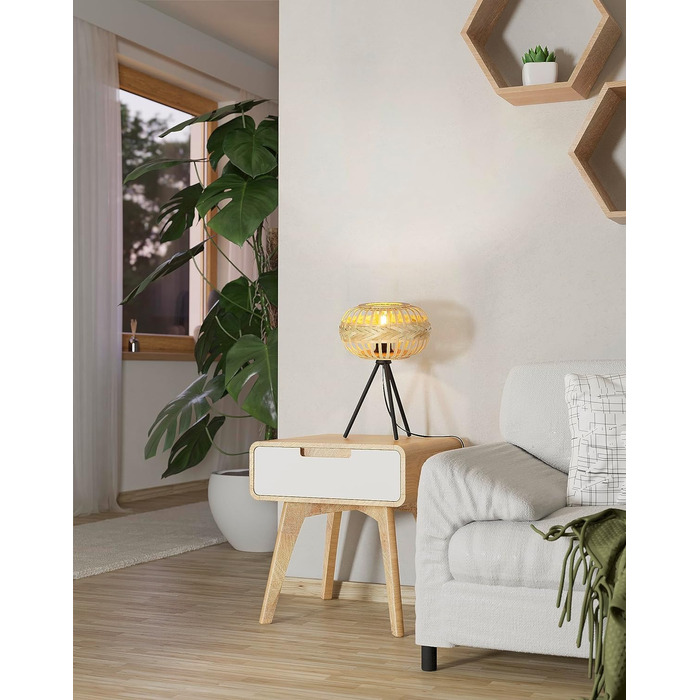 Торшер EGLO Amsfield 1: Стильна металева лампа з бамбуком для вітальні та спальні, E27