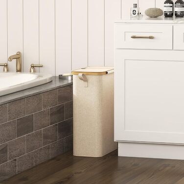 Кошик для білизни Lifewit 50L з кришкою, бамбуковий, з ручкою, для квартири, гуртожитку, кемпінгу, бежевий